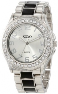 XOXO Women's XO5405  Silver-tone/Black Epoxy Bracelet With Rhinestones Accent Watch