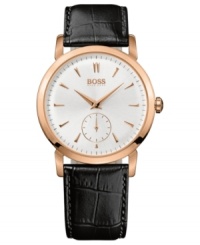 Stunning simplicity, by Hugo Boss. Rosy accents create a handsome dress watch perfect for white collar looks.