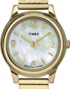 Timex Women's T2N843 Elevated Classics Dress Gold-Tone Expansion Band with Mother of Pearl Dial Watch