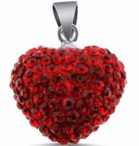 925 Sterling Silver Swarovski Ruby Cz Crytals Round Heart Pendant Large 15mm Heart Shape Pendant Slider