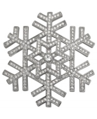 Let it show. Carolee welcomes winter with this snowflake-styled brooch. Crafted from silver-tone mixed metal, sparkling accents make this pin truly shine. Approximate diameter: 2-1/4 inches.