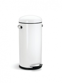 simplehuman Round Retro Step Trash Can, White Steel, 30-Liter / 8-Gallon