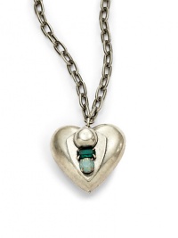 THE LOOKPendant silhouetteHeart pendantGreen Swarovski crystal accentsSilverplated settingTHE MEASUREMENTPendant width, about 1.5Pendant length, about 1.75Length, about 30ORIGINMade in USA