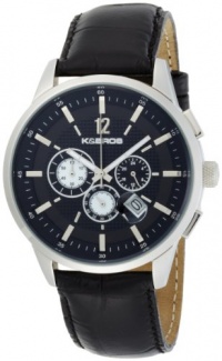 K&BROS Men's 9438-1 Steel Silver-tone Chronograph Black Leather Watch