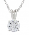 Platinum Plated Sterling Silver Round-Cut Cubic Zirconia Pendant Necklace, 18