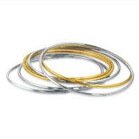 Set of Seven (7) Two Tone Ladies Stainless Steel Bangle Bracelets ( Gold and Silver Tone)