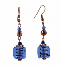 Earrings - E301 - Murano Style Glass - Sm Square ~ Sapphire Blue