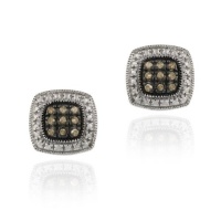 Sterling Silver 1/5ct TDW Champagne Diamond Square Earrings