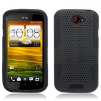 Black APEX Hard Hybrid Gel Case Cover For HTC One S