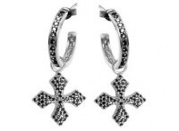 Queen Baby Small Black Cz Pave Mb Cross Hoops