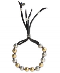 Leather gets a lift in this bracelet from Lucky Brand. Gold and silver-tone beads dress up the cord. Approximate diameter: 2-1/4 inches.