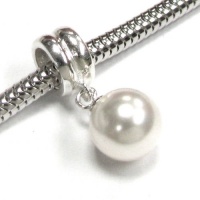 Sterling Silver Swarovski White Pearl Pendant Dangle Bead For Pandora Troll Chamilia European Charm Bracelets Birthstone June