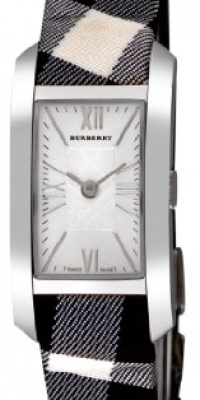 Burberry Women's BU1078 Check Engraved White Dial Rectangular Case Watch