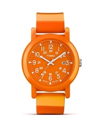 A simple design based on vintage style, this round faced watch from Timex is updated with modern features and an orange strap.