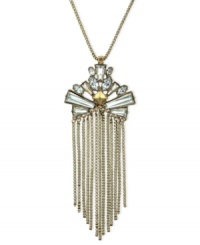 Fashion-forward with fringe. BCBGeneration's necklace is crafted from gold-tone mixed metal with chains of the same creating a dangling display on the pendant. Faceted crystals complete the stunning look. Approximate length: 30 inches. Approximate drop: 3-1/2 inches.