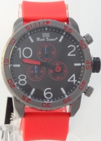 Mark Naimer Chronograph-Style XL Black Case Black Dial watch 51-30 Look With Red Silicon Rubber Band