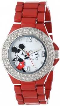 Disney Women's MK2071 Mickey Mouse Mother-of-Pearl Dial Red Enamel Bracelet Watch