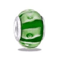 Beautiful Green Petal Decorative Art Glass European/Memory Charm Double Sterling Layered Bead - Fits Pandora Bracelets