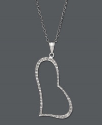 Express your feelings through fashion. This elegant asymmetrical heart shines with the addition of sparkling diamond accents. Crafted in sterling silver. Approximate length: 18 inches. Approximate drop: 1-1/4 inches.