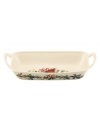 Perfect for sticky buns and Christmas stollen, the Winter Greetings bread basket from Lenox's collection of serveware and serving dishes combines everything that's most beautiful about the season in fine ivory porcelain.