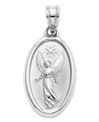 An angel to watch over and protect you. This beautiful sculpted charm features a guardian angel on one side, with the script I will keep watch over you on the flip side. Crafted in 14k white gold. Chain not included. Approximate length: 1 inch. Approximate width: 4/10 inch.