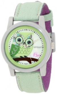 Sprout Women's ST/5512MPLG Light Green Organic Cotton Strap Blue Owl Dial Watch