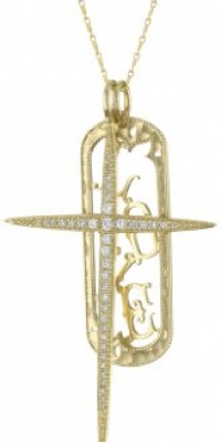 Mizuki 14k Diamond Icicle Cross and Fancy Love Tag Charm Necklace