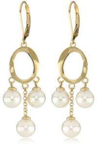 Majorica 7/8mm White 3 Pearls Circle Vermeil Drop Earrings