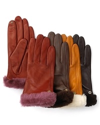 A cashmere lining, shearling cuff and leather outer lend luxe warmth to UGG® Australia's touch-screen compatible gloves.