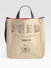 Each FEED 2 Kenya Bag is handcrafted in Kenya by a co-op of women and deaf Kenyans. Not only does this purchase support Kenyan artisans, but the donation also provides school meals to two children in Kenya for one year through the UN Wold Food Programme (WFP).