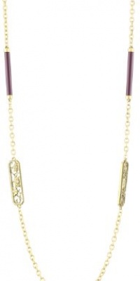 T Tahari Gold Tone with Ruby Resin and Crystal Station Necklace