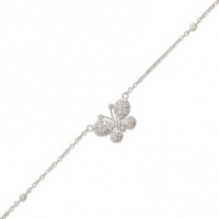 Sterling Silver 9 + 1 Inch Extension Rhodium Plated Anklet with Bezel Set CZs and CZ Butterfly