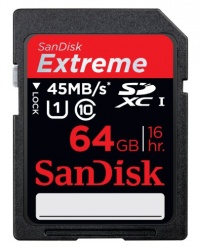 SanDisk Extreme 64 GB SDXC Class 10 UHS-1 Flash Memory Card 45MB/s SDSDX-064G-X46