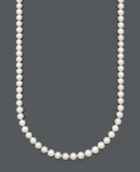 A longer strand of pearls puts a modern spin on traditional elegance. This polished necklace by Belle de Mer presents AA+ cultured freshwater pearls (9-10 mm) with a 14k gold clasp. Approximate length: 30 inches.