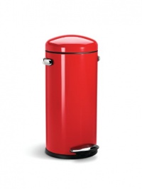 simplehuman Round Retro Step Trash Can, Red Steel, 30-Liter / 8-Gallon