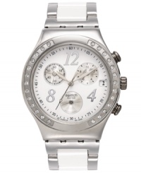 Keep your fashion crisp with this shimmering Dreamwhite collection Swatch watch.