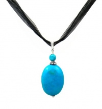 Necklace - N66 - Genuine Semi Precious Gemstone on Five-Strand Organza and Cotton Cord + 2 Extension Chain - Oval Shape ~ Turquoise