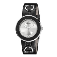 Gucci Women's YA129409 U-Play Medium Black Leather Watch