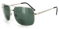 Ace Bifocal Sunglasses with Large Aviator Design for Youthful, Stylish Men and Women (Chrome w/ Green Lens +1.75)