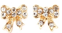 Adorable Dainty Little Gold Plated Bow Stud Earrings with Clear Austrian Crystals