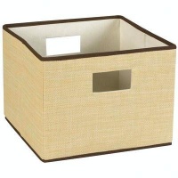 Household Essentials Resin Storage Bin with Handles, Wheat with Brown Trim