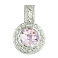 .925 Sterling Silver 10mm Chess cut Lavender cubic Zirconia Pendant