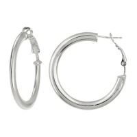 Sterling Silver Large Polished Flat Tube Clutchless Hoop Earrings (1.4 Diameter)