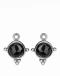 Faceted melanite medallion charms in shiny sterling silver drop from PANDORA's french wire and hoop earrings for refined adornment.