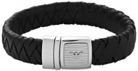 Emporio Armani EG2889 Men's Black Leather and Silver Bracelet 17cm