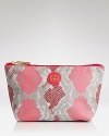 A poppy, serpentine inspired motif emboldens this Tory Burch cosmetics case, secured by a zip closure.