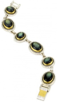 GURHAN  Gauntlet Dark and White Silver with Gold Labradorite Bracelet