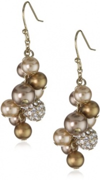 Carolee Gold Pearl Basics Simulated Pearl and Pave Cluster Drop Earrings