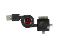 Cellet 259083 3-in-1 Retractable USB Charger/Data Cable for Apple 30-pin, Micro USB, and Mini USB - Retail Packaging - Black