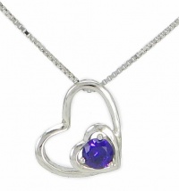 Rhodium Plated 925 Sterling Silver Amethyst Double Open Heart Shape Pendant Necklace for Women Including Italian Sterling Silver Box Chain 18 SS178